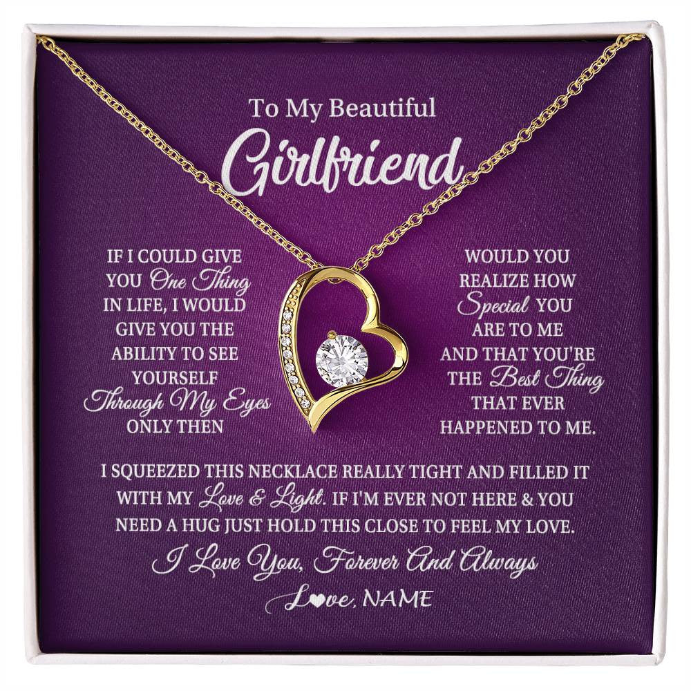 Forever Love Necklace 18K Yellow Gold Finish | 1 | Personalized To My Beautiful Girlfriend Necklace From Boyfriend I Love You Wife Birthday Valentines Day Christmas Jewelry Customized Gift Box Message Card | siriusteestore