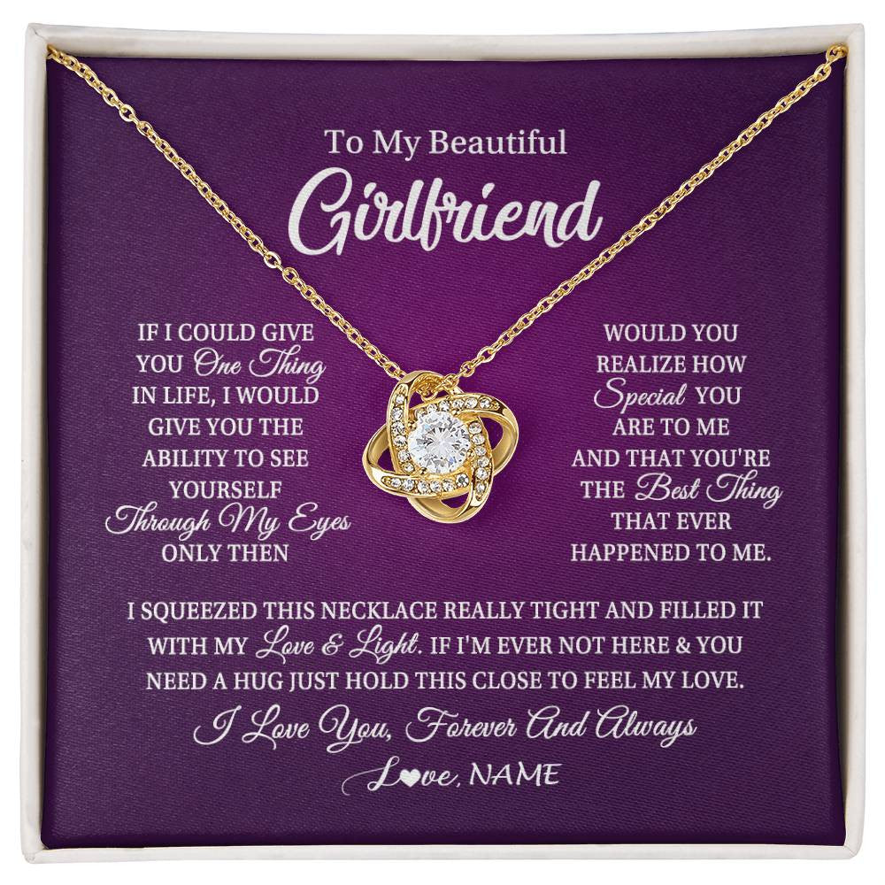Love Knot Necklace 18K Yellow Gold Finish | 1 | Personalized To My Beautiful Girlfriend Necklace From Boyfriend I Love You Wife Birthday Valentines Day Christmas Jewelry Customized Gift Box Message Card | siriusteestore