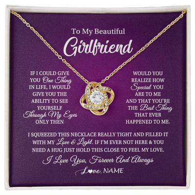 Love Knot Necklace 18K Yellow Gold Finish | 1 | Personalized To My Beautiful Girlfriend Necklace From Boyfriend I Love You Wife Birthday Valentines Day Christmas Jewelry Customized Gift Box Message Card | siriusteestore