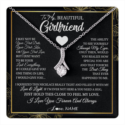 Alluring Beauty Necklace 14K White Gold Finish | 1 | Personalized To My Beautiful Girlfriend Necklace From Boyfriend I May Not Be Your First Day Girlfriend Valentines Day Birthday Customized Gift Box Message Card | siriusteestore