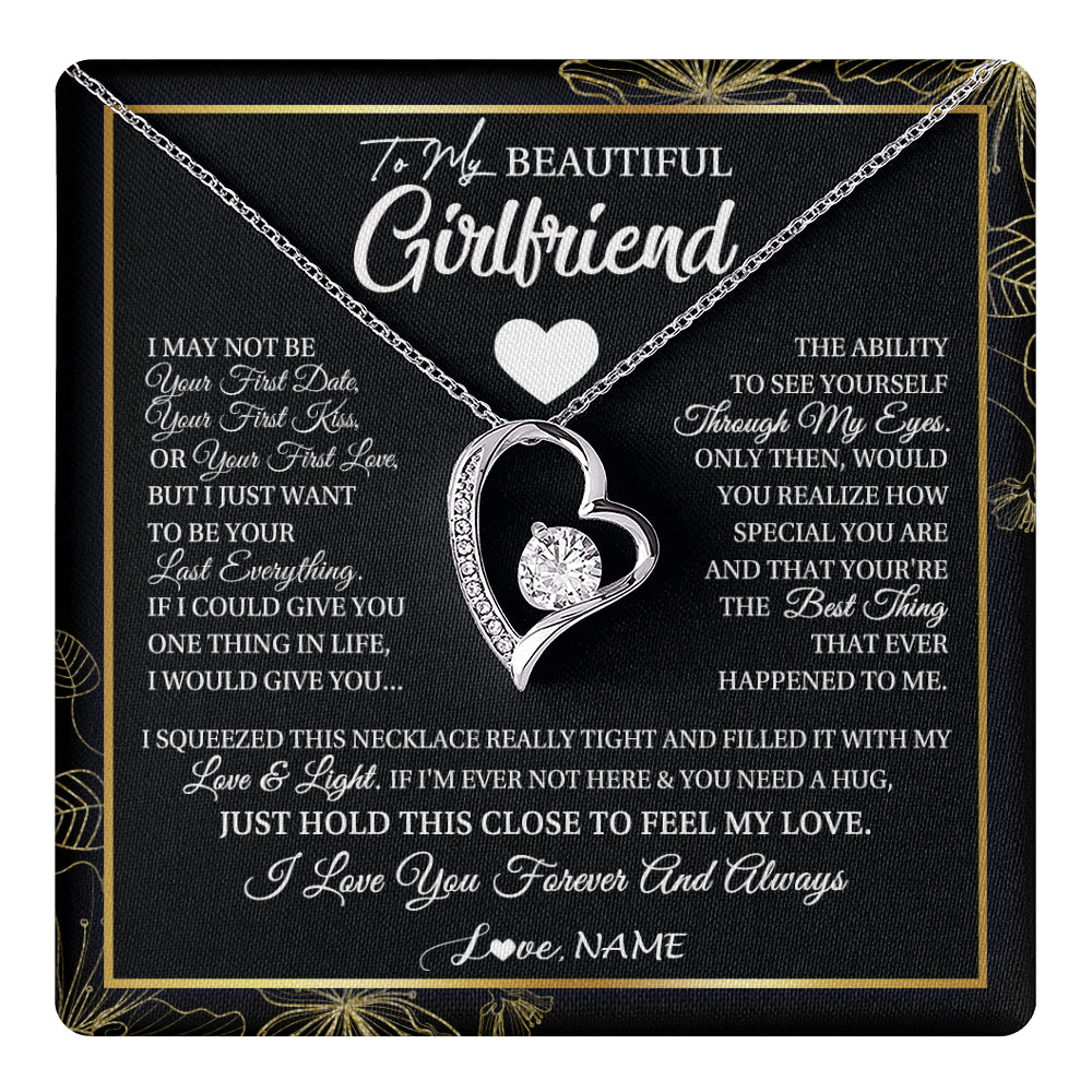 Forever Love Necklace 14K White Gold Finish | 1 | Personalized To My Beautiful Girlfriend Necklace From Boyfriend I May Not Be Your First Day Girlfriend Valentines Day Birthday Customized Gift Box Message Card | siriusteestore