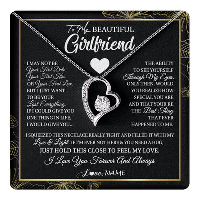 Forever Love Necklace 14K White Gold Finish | 1 | Personalized To My Beautiful Girlfriend Necklace From Boyfriend I May Not Be Your First Day Girlfriend Valentines Day Birthday Customized Gift Box Message Card | siriusteestore