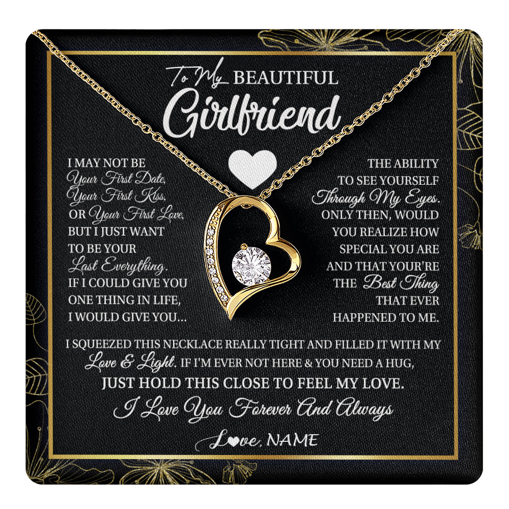 Forever Love Necklace 18K Yellow Gold Finish | 1 | Personalized To My Beautiful Girlfriend Necklace From Boyfriend I May Not Be Your First Day Girlfriend Valentines Day Birthday Customized Gift Box Message Card | siriusteestore