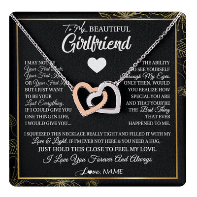 Interlocking Hearts Necklace Stainless Steel & Rose Gold Finish | 1 | Personalized To My Beautiful Girlfriend Necklace From Boyfriend I May Not Be Your First Day Girlfriend Valentines Day Birthday Customized Gift Box Message Card | siriusteestore