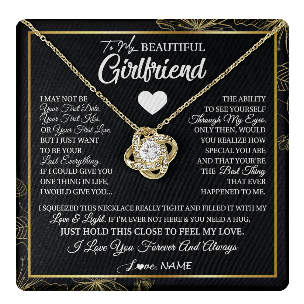 Love Knot Necklace 18K Yellow Gold Finish | 1 | Personalized To My Beautiful Girlfriend Necklace From Boyfriend I May Not Be Your First Day Girlfriend Valentines Day Birthday Customized Gift Box Message Card | siriusteestore