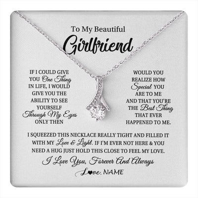 Alluring Beauty Necklace 14K White Gold Finish | 1 | Personalized To My Beautiful Girlfriend Necklace From Boyfriend If I Could Give You Girlfriend Birthday Christmas Jewelry Customized Gift Box Message Card | siriusteestore