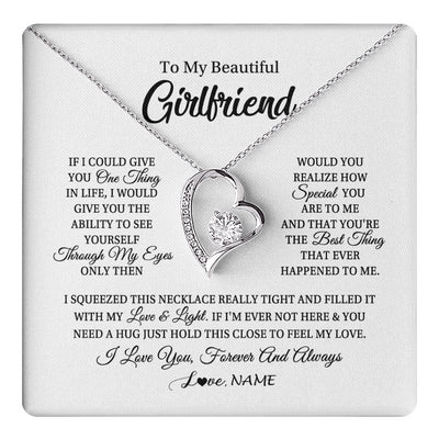 Forever Love Necklace 14K White Gold Finish | 1 | Personalized To My Beautiful Girlfriend Necklace From Boyfriend If I Could Give You Girlfriend Birthday Christmas Jewelry Customized Gift Box Message Card | siriusteestore