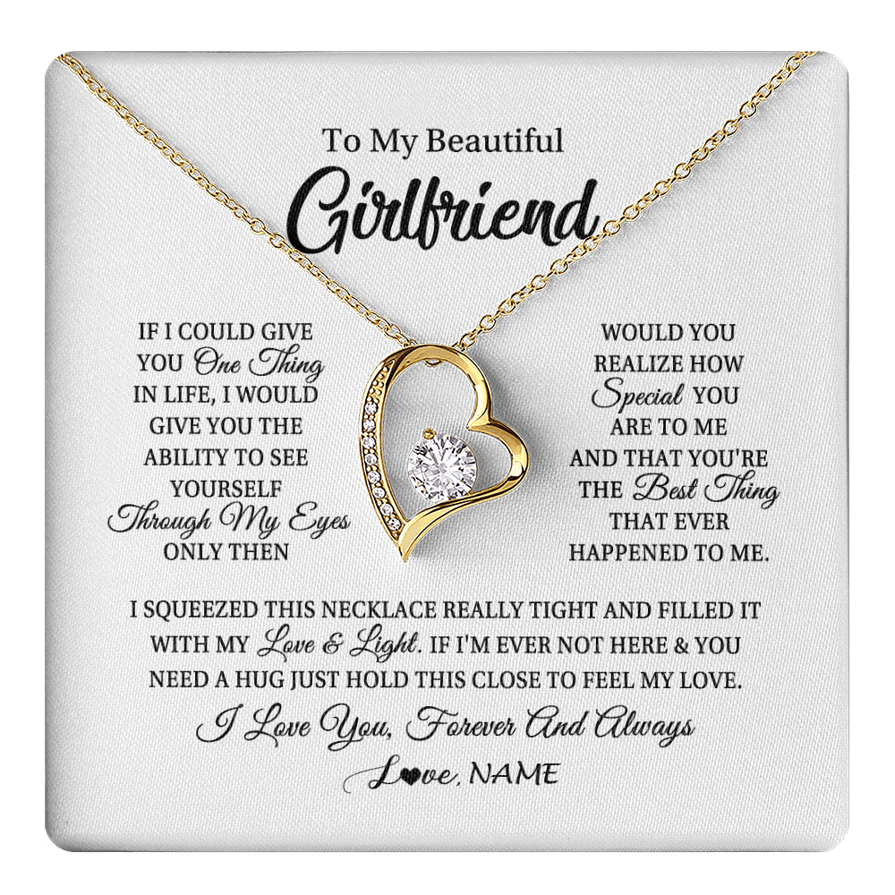 Forever Love Necklace 18K Yellow Gold Finish | 1 | Personalized To My Beautiful Girlfriend Necklace From Boyfriend If I Could Give You Girlfriend Birthday Christmas Jewelry Customized Gift Box Message Card | siriusteestore