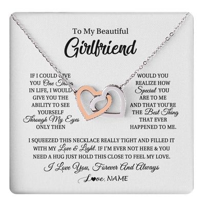 Interlocking Hearts Necklace Stainless Steel & Rose Gold Finish | 1 | Personalized To My Beautiful Girlfriend Necklace From Boyfriend If I Could Give You Girlfriend Birthday Christmas Jewelry Customized Gift Box Message Card | siriusteestore