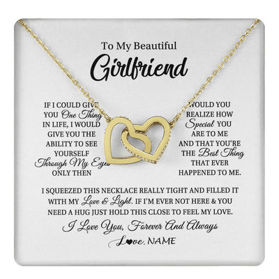 Interlocking Hearts Necklace 18K Yellow Gold Finish | 1 | Personalized To My Beautiful Girlfriend Necklace From Boyfriend If I Could Give You Girlfriend Birthday Christmas Jewelry Customized Gift Box Message Card | siriusteestore