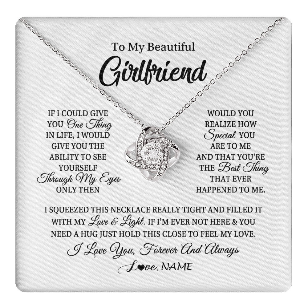 Love Knot Necklace 14K White Gold Finish | 1 | Personalized To My Beautiful Girlfriend Necklace From Boyfriend If I Could Give You Girlfriend Birthday Christmas Jewelry Customized Gift Box Message Card | siriusteestore