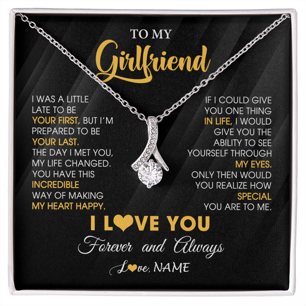 Alluring Beauty Necklace 14K White Gold Finish | 1 | Personalized To My Beautiful Girlfriend Necklace From Boyfriend Jewelry Forever Love Girlfriend Birthday Gifts Anniversary Valentines Day Message Card | siriusteestore