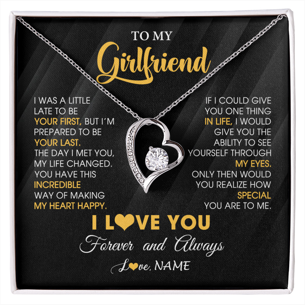 Forever Love Necklace 14K White Gold Finish | 1 | Personalized To My Beautiful Girlfriend Necklace From Boyfriend Jewelry Forever Love Girlfriend Birthday Gifts Anniversary Valentines Day Message Card | siriusteestore