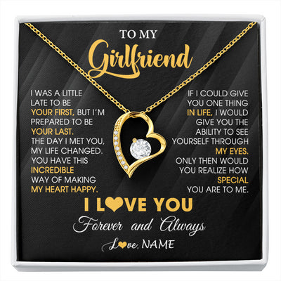 Forever Love Necklace 18K Yellow Gold Finish | 1 | Personalized To My Beautiful Girlfriend Necklace From Boyfriend Jewelry Forever Love Girlfriend Birthday Gifts Anniversary Valentines Day Message Card | siriusteestore