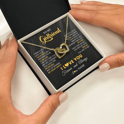 Interlocking Hearts Necklace 18K Yellow Gold Finish | 2 | Personalized To My Beautiful Girlfriend Necklace From Boyfriend Jewelry Forever Love Girlfriend Birthday Gifts Anniversary Valentines Day Message Card | siriusteestore
