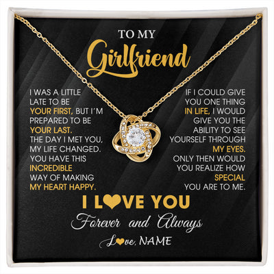 Love Knot Necklace 18K Yellow Gold Finish | 1 | Personalized To My Beautiful Girlfriend Necklace From Boyfriend Jewelry Forever Love Girlfriend Birthday Gifts Anniversary Valentines Day Message Card | siriusteestore