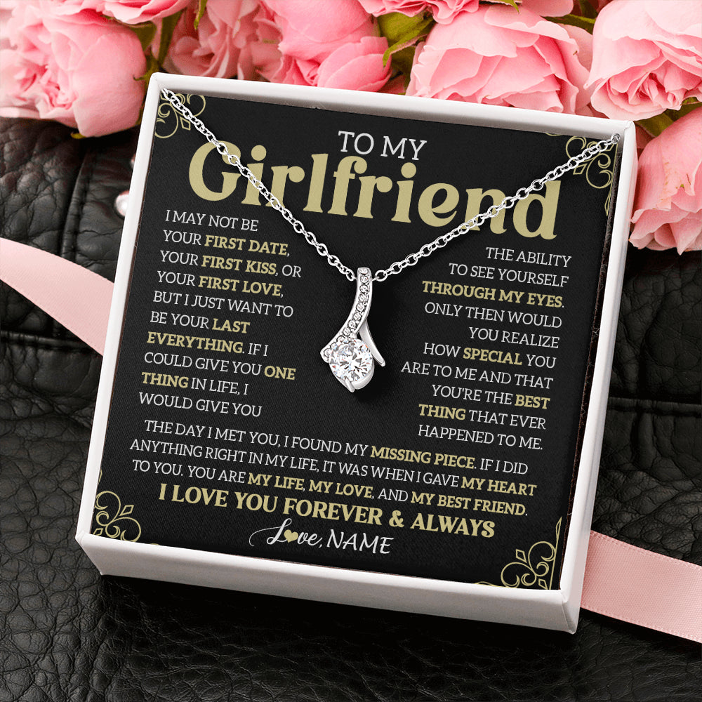 Alluring Beauty Necklace 14K White Gold Finish | 2 | Personalized To My Beautiful Girlfriend Necklace From Boyfriend The Day I Met You Birthday Gifts For Girlfriend Anniversary Valentines Day Message Card | siriusteestore