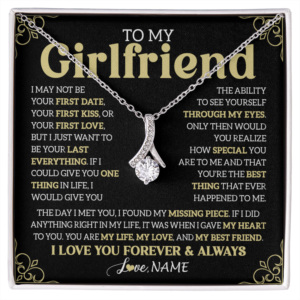 Alluring Beauty Necklace 14K White Gold Finish | 1 | Personalized To My Beautiful Girlfriend Necklace From Boyfriend The Day I Met You Birthday Gifts For Girlfriend Anniversary Valentines Day Message Card | siriusteestore