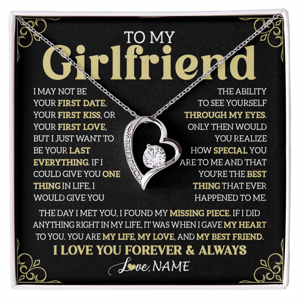 Forever Love Necklace 14K White Gold Finish | 1 | Personalized To My Beautiful Girlfriend Necklace From Boyfriend The Day I Met You Birthday Gifts For Girlfriend Anniversary Valentines Day Message Card | siriusteestore