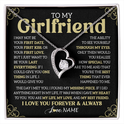 Forever Love Necklace 14K White Gold Finish | 1 | Personalized To My Beautiful Girlfriend Necklace From Boyfriend The Day I Met You Birthday Gifts For Girlfriend Anniversary Valentines Day Message Card | siriusteestore