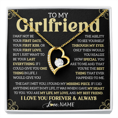 Forever Love Necklace 18K Yellow Gold Finish | 1 | Personalized To My Beautiful Girlfriend Necklace From Boyfriend The Day I Met You Birthday Gifts For Girlfriend Anniversary Valentines Day Message Card | siriusteestore