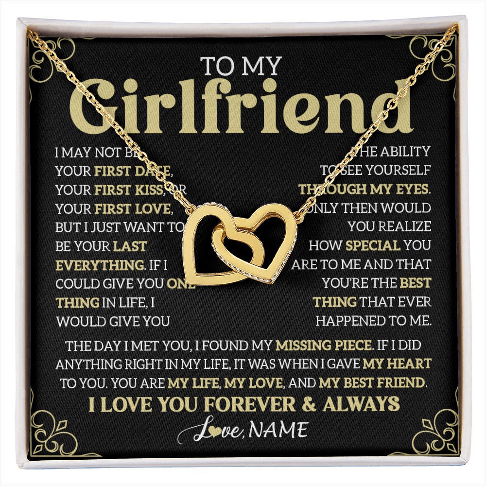 Interlocking Hearts Necklace 18K Yellow Gold Finish | 1 | Personalized To My Beautiful Girlfriend Necklace From Boyfriend The Day I Met You Birthday Gifts For Girlfriend Anniversary Valentines Day Message Card | siriusteestore