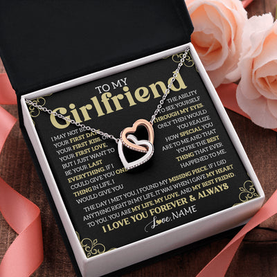 Interlocking Hearts Necklace Stainless Steel & Rose Gold Finish | 2 | Personalized To My Beautiful Girlfriend Necklace From Boyfriend The Day I Met You Birthday Gifts For Girlfriend Anniversary Valentines Day Message Card | siriusteestore