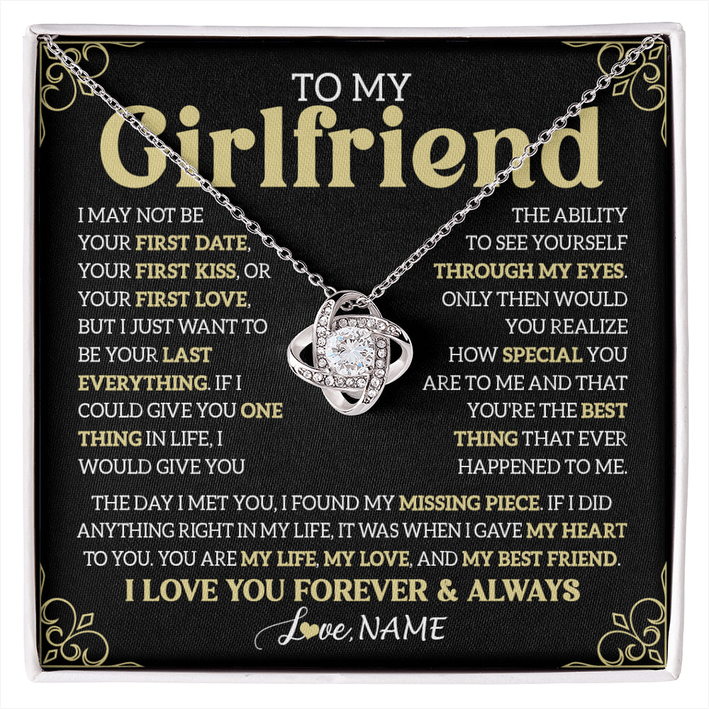 Love Knot Necklace 14K White Gold Finish | 1 | Personalized To My Beautiful Girlfriend Necklace From Boyfriend The Day I Met You Birthday Gifts For Girlfriend Anniversary Valentines Day Message Card | siriusteestore