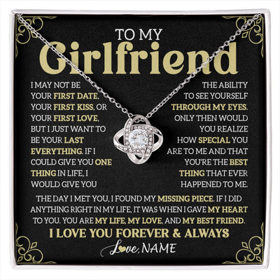 Love Knot Necklace 14K White Gold Finish | 1 | Personalized To My Beautiful Girlfriend Necklace From Boyfriend The Day I Met You Birthday Gifts For Girlfriend Anniversary Valentines Day Message Card | siriusteestore