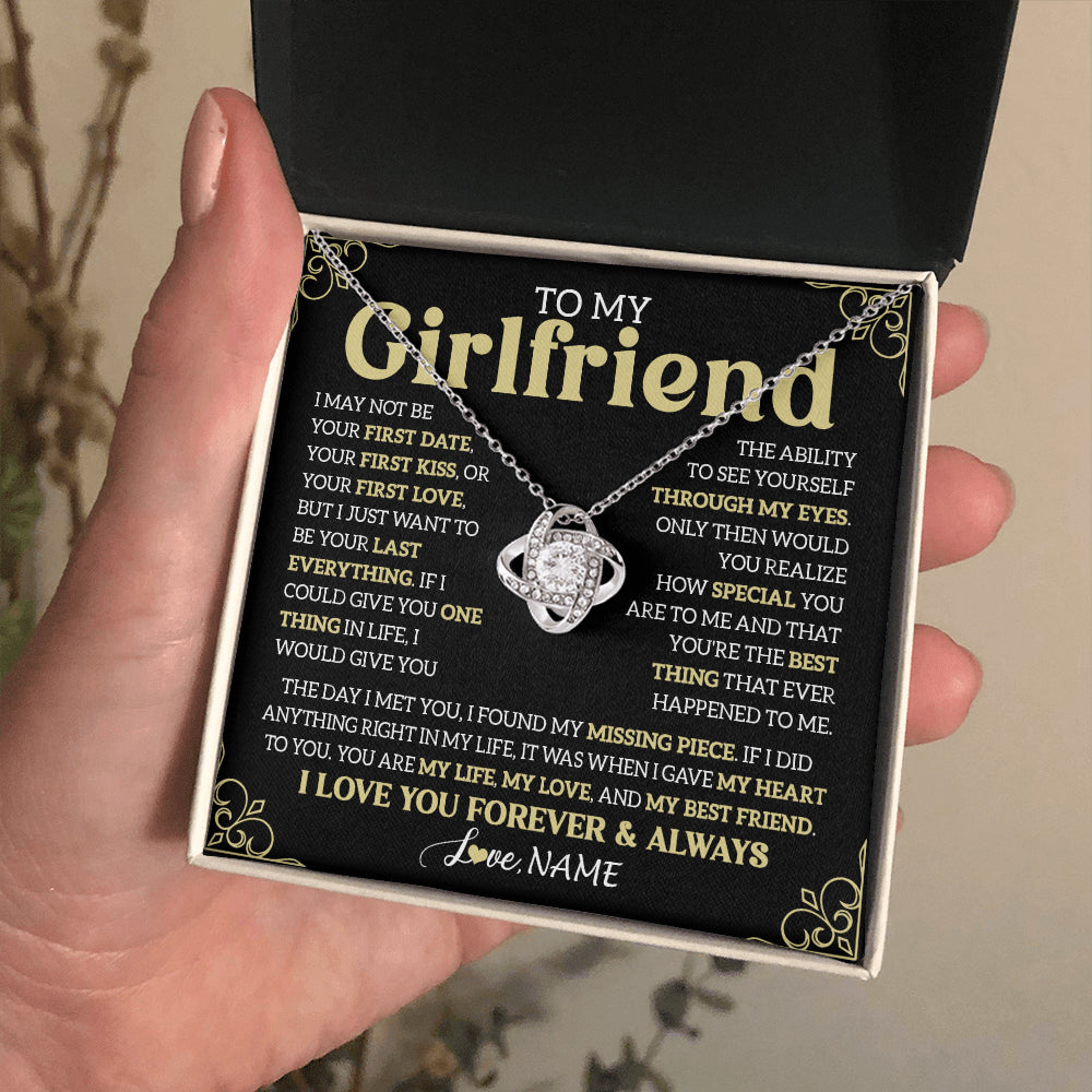 Love Knot Necklace 14K White Gold Finish | 2 | Personalized To My Beautiful Girlfriend Necklace From Boyfriend The Day I Met You Birthday Gifts For Girlfriend Anniversary Valentines Day Message Card | siriusteestore