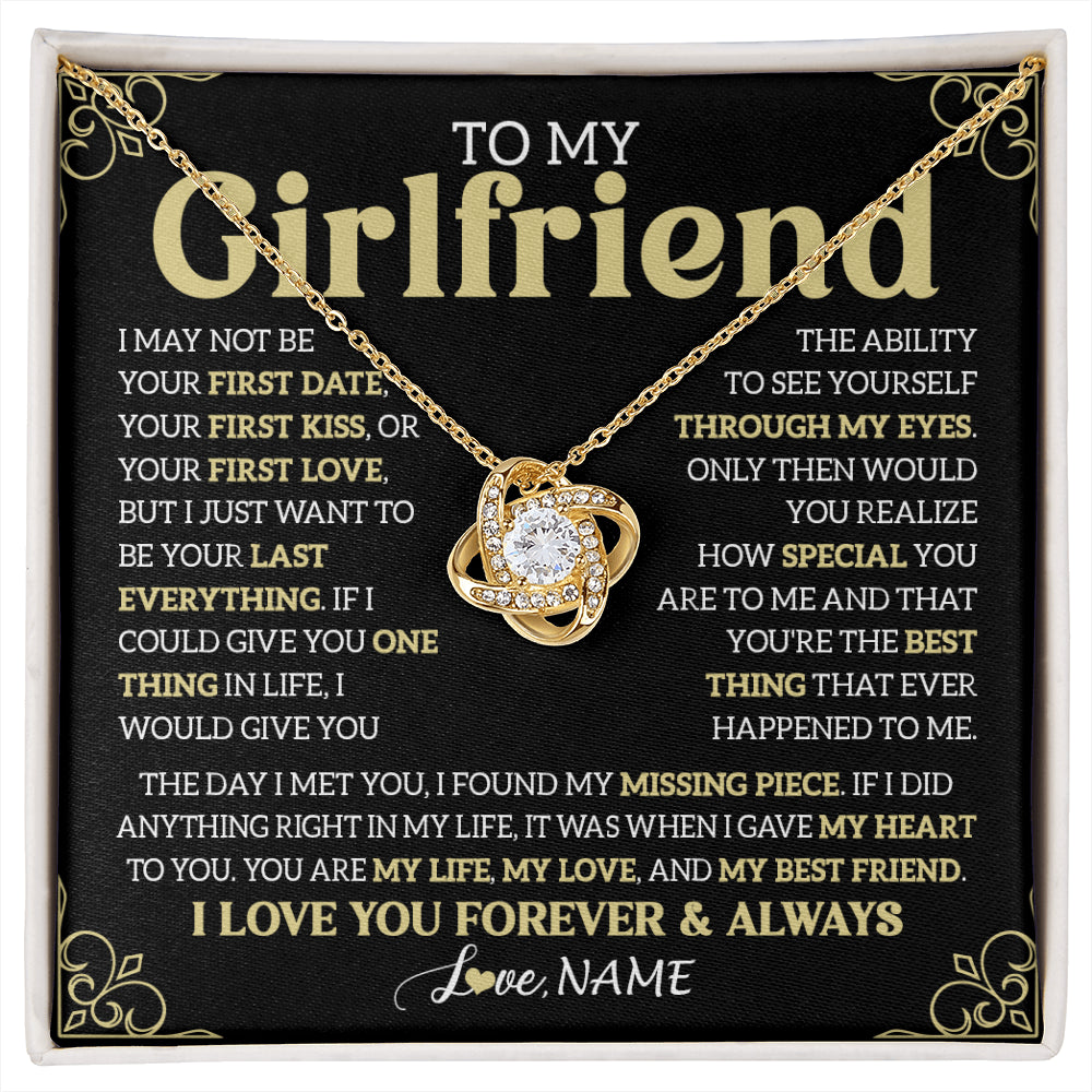 Love Knot Necklace 18K Yellow Gold Finish | 1 | Personalized To My Beautiful Girlfriend Necklace From Boyfriend The Day I Met You Birthday Gifts For Girlfriend Anniversary Valentines Day Message Card | siriusteestore