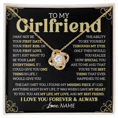 Love Knot Necklace 18K Yellow Gold Finish | 1 | Personalized To My Beautiful Girlfriend Necklace From Boyfriend The Day I Met You Birthday Gifts For Girlfriend Anniversary Valentines Day Message Card | siriusteestore