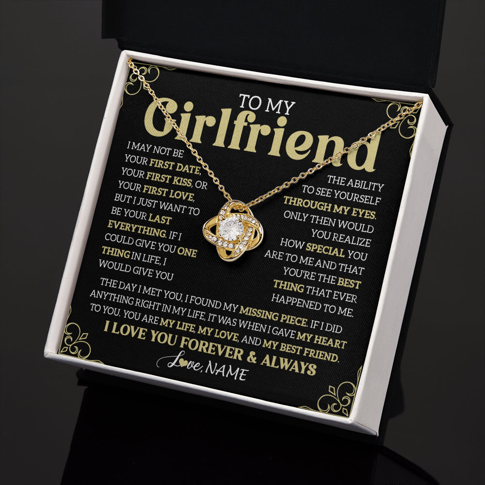 Love Knot Necklace 18K Yellow Gold Finish | 2 | Personalized To My Beautiful Girlfriend Necklace From Boyfriend The Day I Met You Birthday Gifts For Girlfriend Anniversary Valentines Day Message Card | siriusteestore