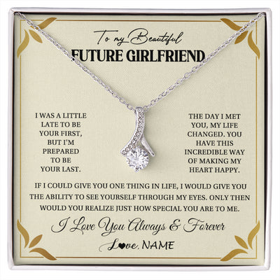 Alluring Beauty Necklace 14K White Gold Finish | 1 | Personalized To My Beautiful Girlfriend Necklace Gift From Boyfriend Promise Necklace For Girlfriend Birthday Christmas Customized Gift Box Message Card | siriusteestore