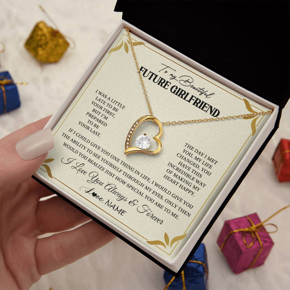 Forever Love Necklace 18K Yellow Gold Finish | 2 | Personalized To My Beautiful Girlfriend Necklace Gift From Boyfriend Promise Necklace For Girlfriend Birthday Christmas Customized Gift Box Message Card | siriusteestore