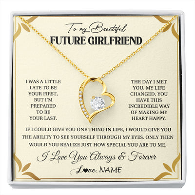 Forever Love Necklace 18K Yellow Gold Finish | 1 | Personalized To My Beautiful Girlfriend Necklace Gift From Boyfriend Promise Necklace For Girlfriend Birthday Christmas Customized Gift Box Message Card | siriusteestore