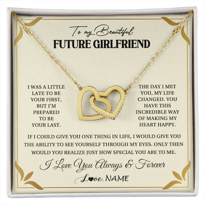 Interlocking Hearts Necklace 18K Yellow Gold Finish | 1 | Personalized To My Beautiful Girlfriend Necklace Gift From Boyfriend Promise Necklace For Girlfriend Birthday Christmas Customized Gift Box Message Card | siriusteestore