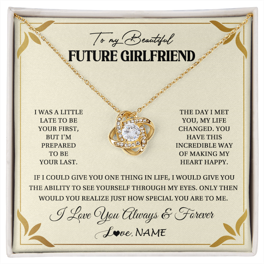 Love Knot Necklace 18K Yellow Gold Finish | 1 | Personalized To My Beautiful Girlfriend Necklace Gift From Boyfriend Promise Necklace For Girlfriend Birthday Christmas Customized Gift Box Message Card | siriusteestore