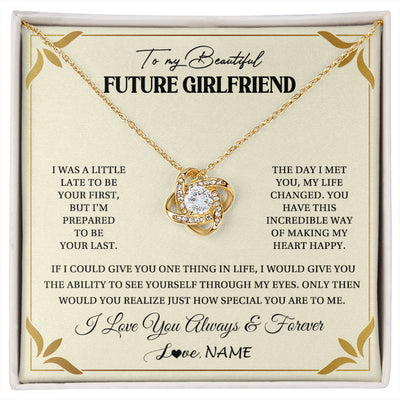 Love Knot Necklace 18K Yellow Gold Finish | 1 | Personalized To My Beautiful Girlfriend Necklace Gift From Boyfriend Promise Necklace For Girlfriend Birthday Christmas Customized Gift Box Message Card | siriusteestore
