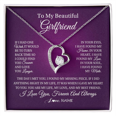 Forever Love Necklace 14K White Gold Finish | Personalized To My Beautiful Girlfriend Necklace Gift Romantic Gifts For Girlfriend Birthday Anniversary Valentines Christmas Customized Gift Box Message Card | siriusteestore