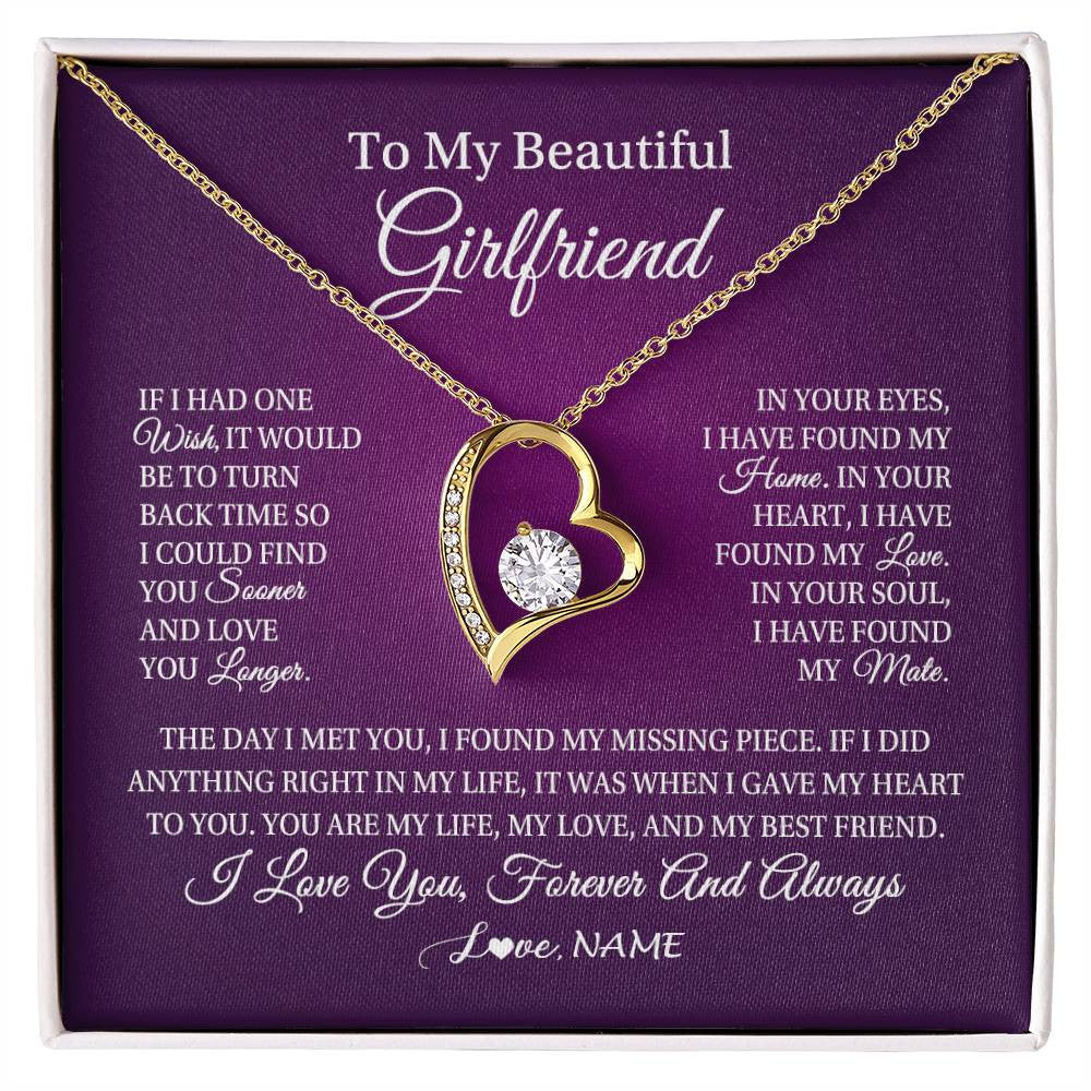 Forever Love Necklace 18K Yellow Gold Finish | Personalized To My Beautiful Girlfriend Necklace Gift Romantic Gifts For Girlfriend Birthday Anniversary Valentines Christmas Customized Gift Box Message Card | siriusteestore