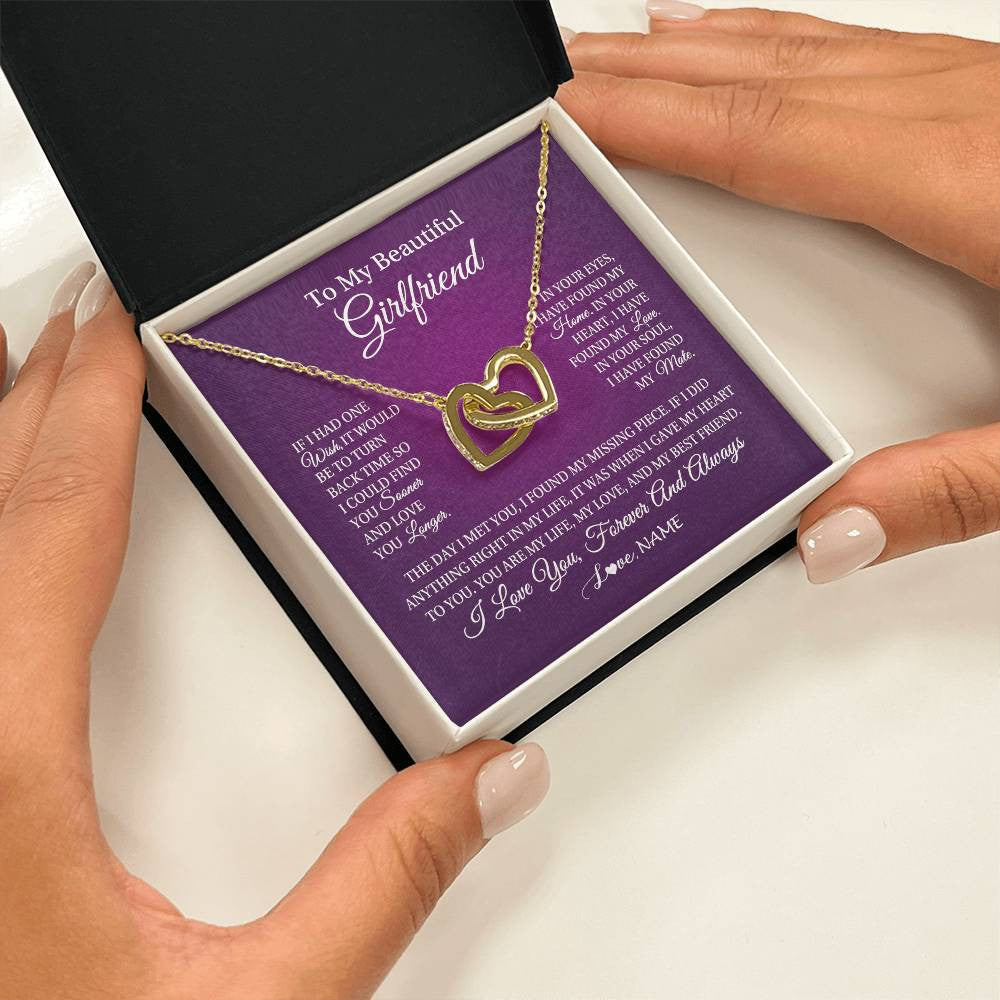 Interlocking Hearts Necklace 18K Yellow Gold Finish | Personalized To My Beautiful Girlfriend Necklace Gift Romantic Gifts For Girlfriend Birthday Anniversary Valentines Christmas Customized Gift Box Message Card | siriusteestore