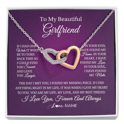 Interlocking Hearts Necklace Stainless Steel & Rose Gold Finish | Personalized To My Beautiful Girlfriend Necklace Gift Romantic Gifts For Girlfriend Birthday Anniversary Valentines Christmas Customized Gift Box Message Card | siriusteestore