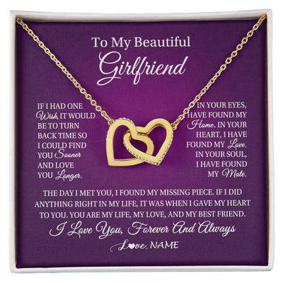 Interlocking Hearts Necklace 18K Yellow Gold Finish | Personalized To My Beautiful Girlfriend Necklace Gift Romantic Gifts For Girlfriend Birthday Anniversary Valentines Christmas Customized Gift Box Message Card | siriusteestore