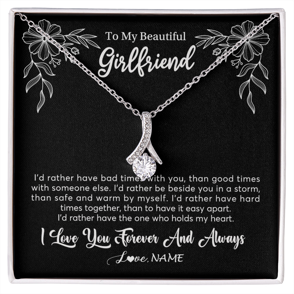 Alluring Beauty Necklace 14K White Gold Finish | 1 | Personalized To My Beautiful Girlfriend Necklace Gifts From Boyfriend I'd Rather Girlfriend Birthday Anniversary Valentines Customized Gift Box Message Card | siriusteestore