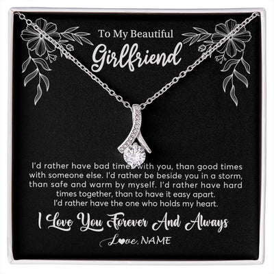 Alluring Beauty Necklace 14K White Gold Finish | 1 | Personalized To My Beautiful Girlfriend Necklace Gifts From Boyfriend I'd Rather Girlfriend Birthday Anniversary Valentines Customized Gift Box Message Card | siriusteestore