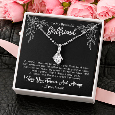Alluring Beauty Necklace 14K White Gold Finish | 2 | Personalized To My Beautiful Girlfriend Necklace Gifts From Boyfriend I'd Rather Girlfriend Birthday Anniversary Valentines Customized Gift Box Message Card | siriusteestore