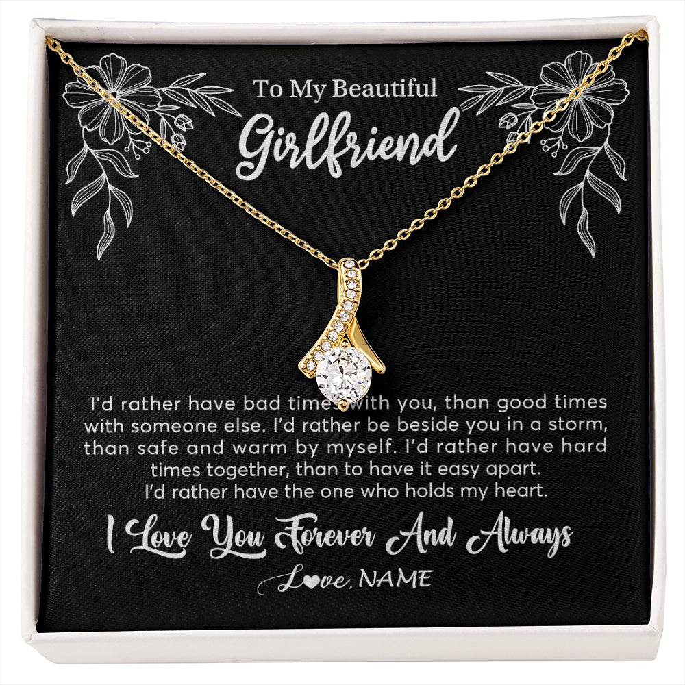 Alluring Beauty Necklace 18K Yellow Gold Finish | 1 | Personalized To My Beautiful Girlfriend Necklace Gifts From Boyfriend I'd Rather Girlfriend Birthday Anniversary Valentines Customized Gift Box Message Card | siriusteestore