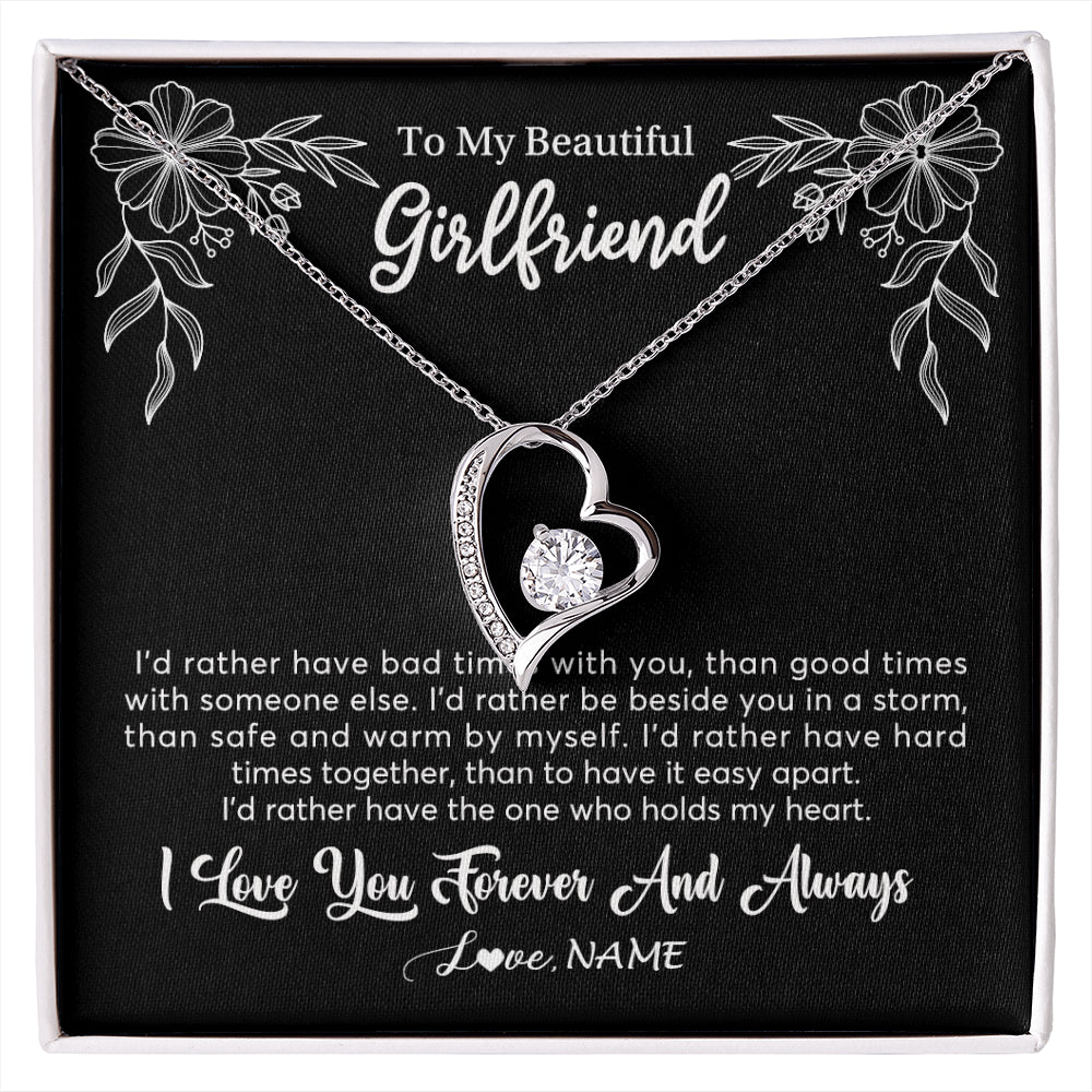 Forever Love Necklace 14K White Gold Finish | 1 | Personalized To My Beautiful Girlfriend Necklace Gifts From Boyfriend I'd Rather Girlfriend Birthday Anniversary Valentines Customized Gift Box Message Card | siriusteestore