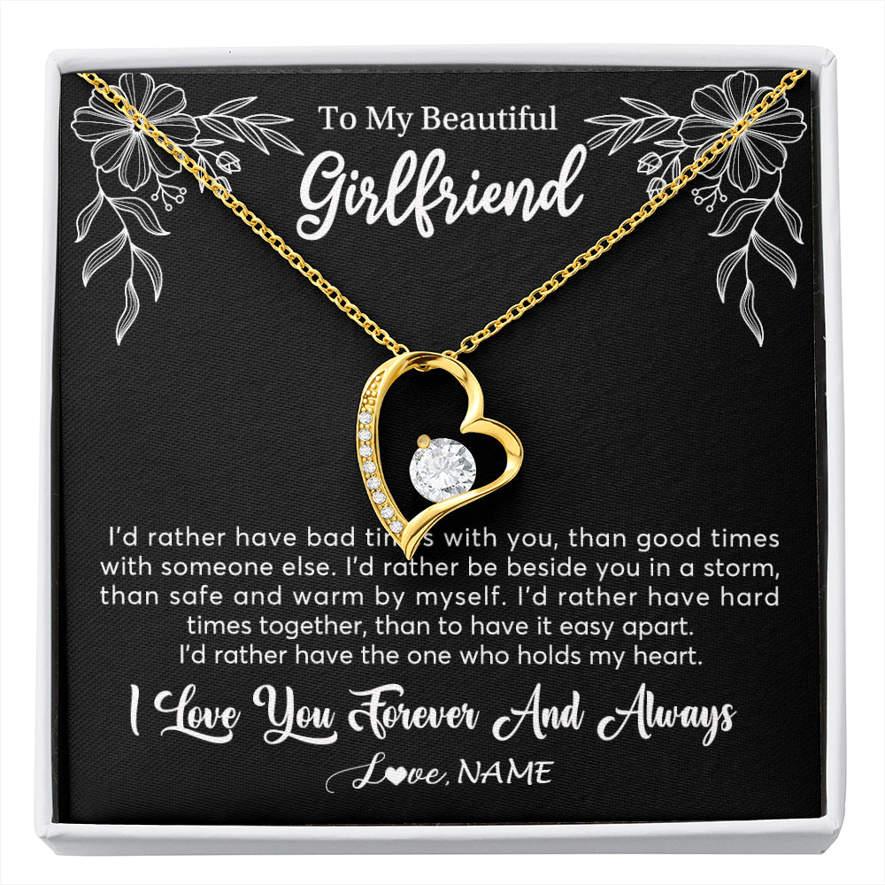 Forever Love Necklace 18K Yellow Gold Finish | 1 | Personalized To My Beautiful Girlfriend Necklace Gifts From Boyfriend I'd Rather Girlfriend Birthday Anniversary Valentines Customized Gift Box Message Card | siriusteestore